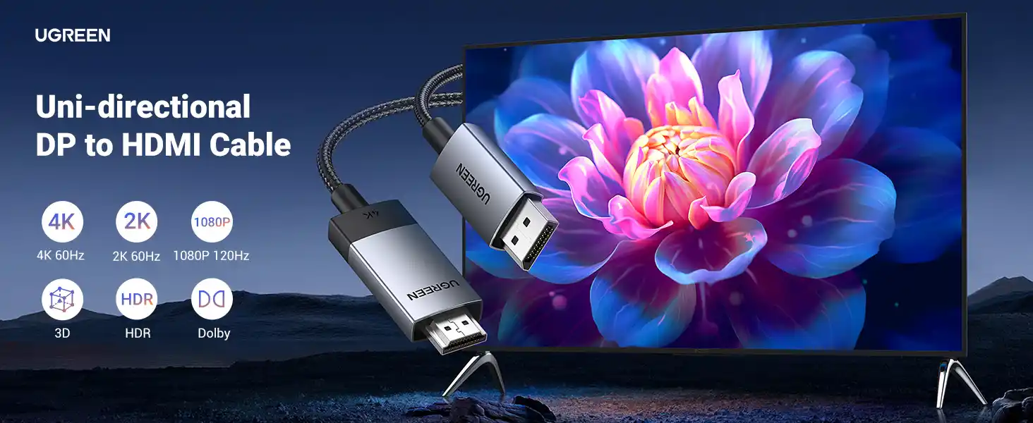UGREEN 15773 DisplayPort to HDMI Cable 1M with 4K support
