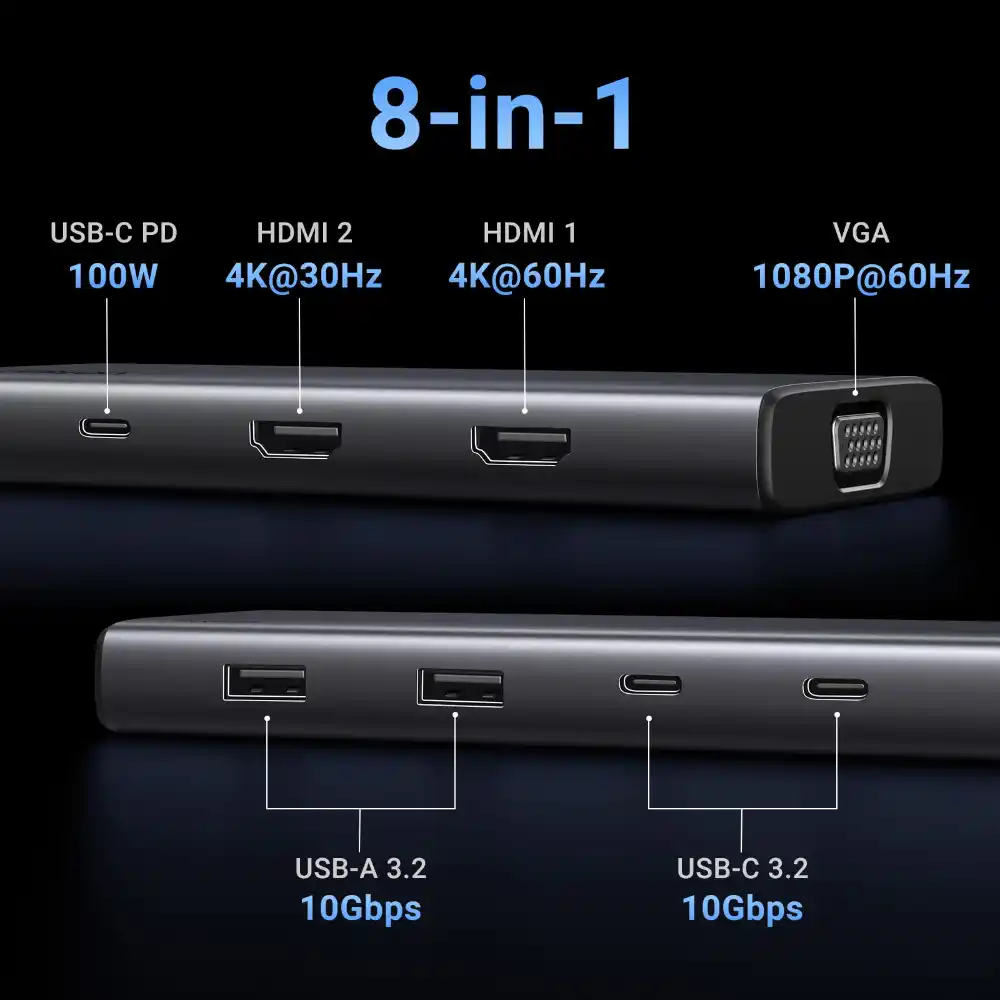 UGREEN 35588 8-in-1 USB-C Docking Station Dual Monitor 4K2 - One Chip Computers