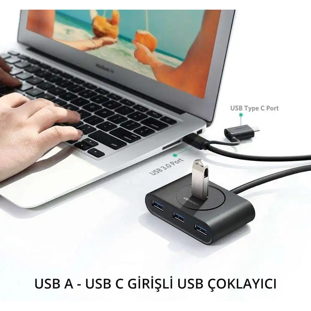 UGREEN 40850 USB 30 Hub with USB-C Port 1m Black 4-in-12 - One Chip Computers