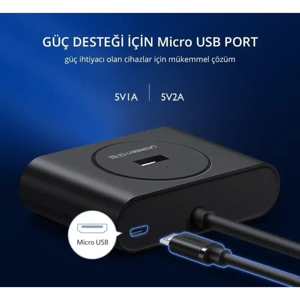UGREEN 40850 USB 30 Hub with USB-C Port 1m Black 4-in-16 - One Chip Computers