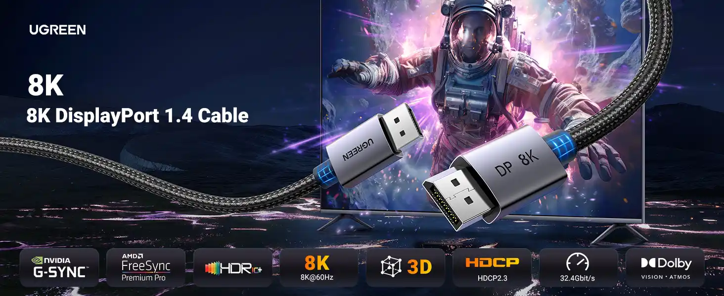 UGREEN 45039 DISPLAY PORT MALE TO MALE 8K CABLE 5M