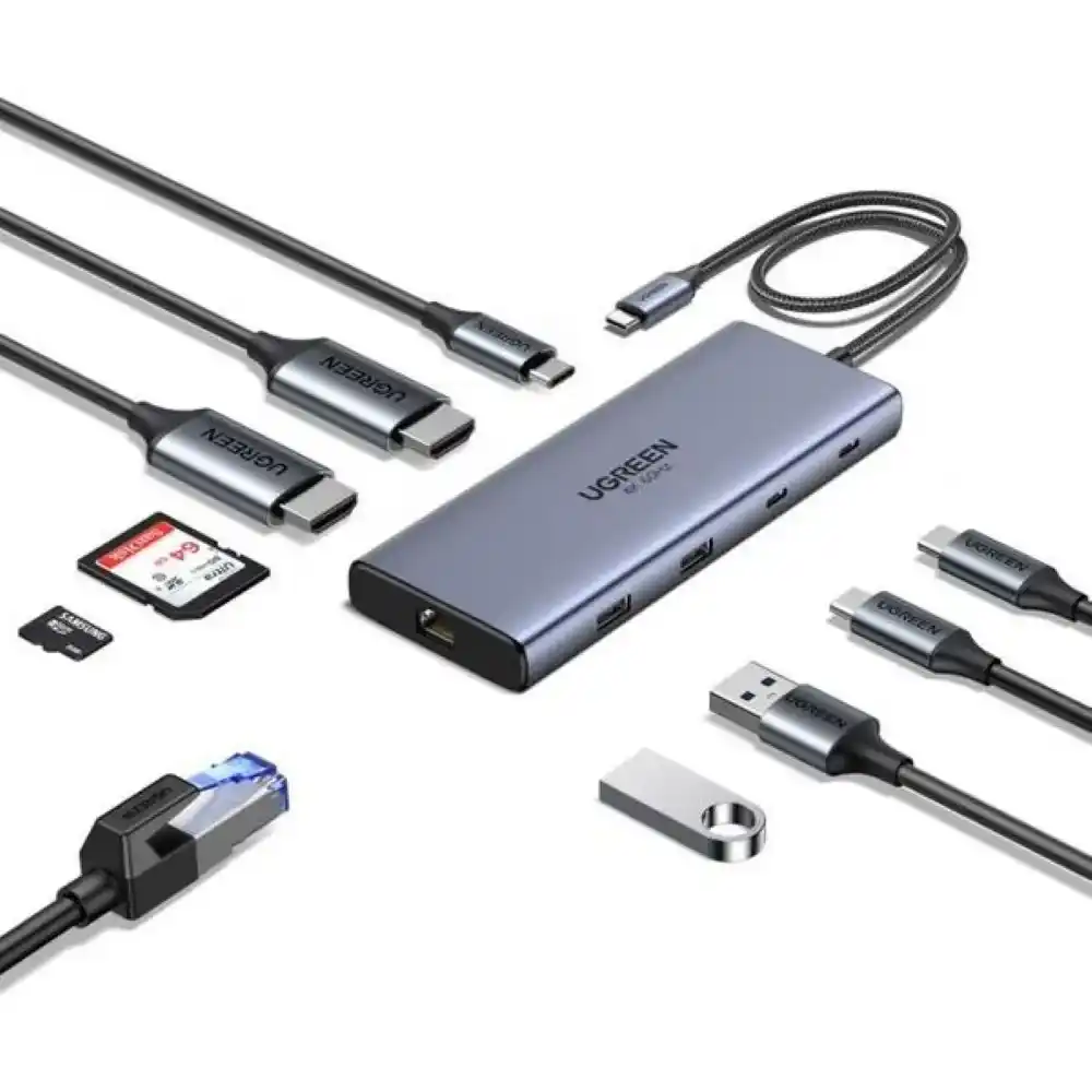 UGREEN 45380 10-in-1 USB-C Docking Station Dual 4K@60Hz HDMI 100W PD - One Chip Computers UGREEN 45380 10-in-1 USB-C Docking Station Dual 4K@60Hz HDMI 100W PD