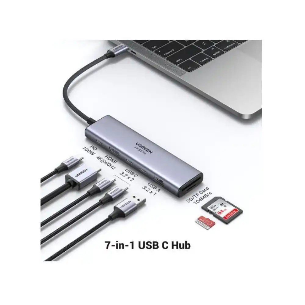 UGREEN 45521 7-in-1 USB-C Hub 4K HDMI Multiport Adapter - One Chip Computers UGREEN 45521 7-in-1 USB-C Hub 4K HDMI Multiport Adapter