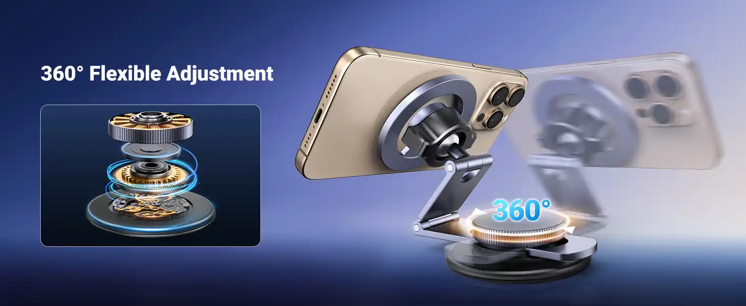 UGREEN 45577 Magnetic Dashboard Car Phone Mount made of metal, attached to a car dashboard.