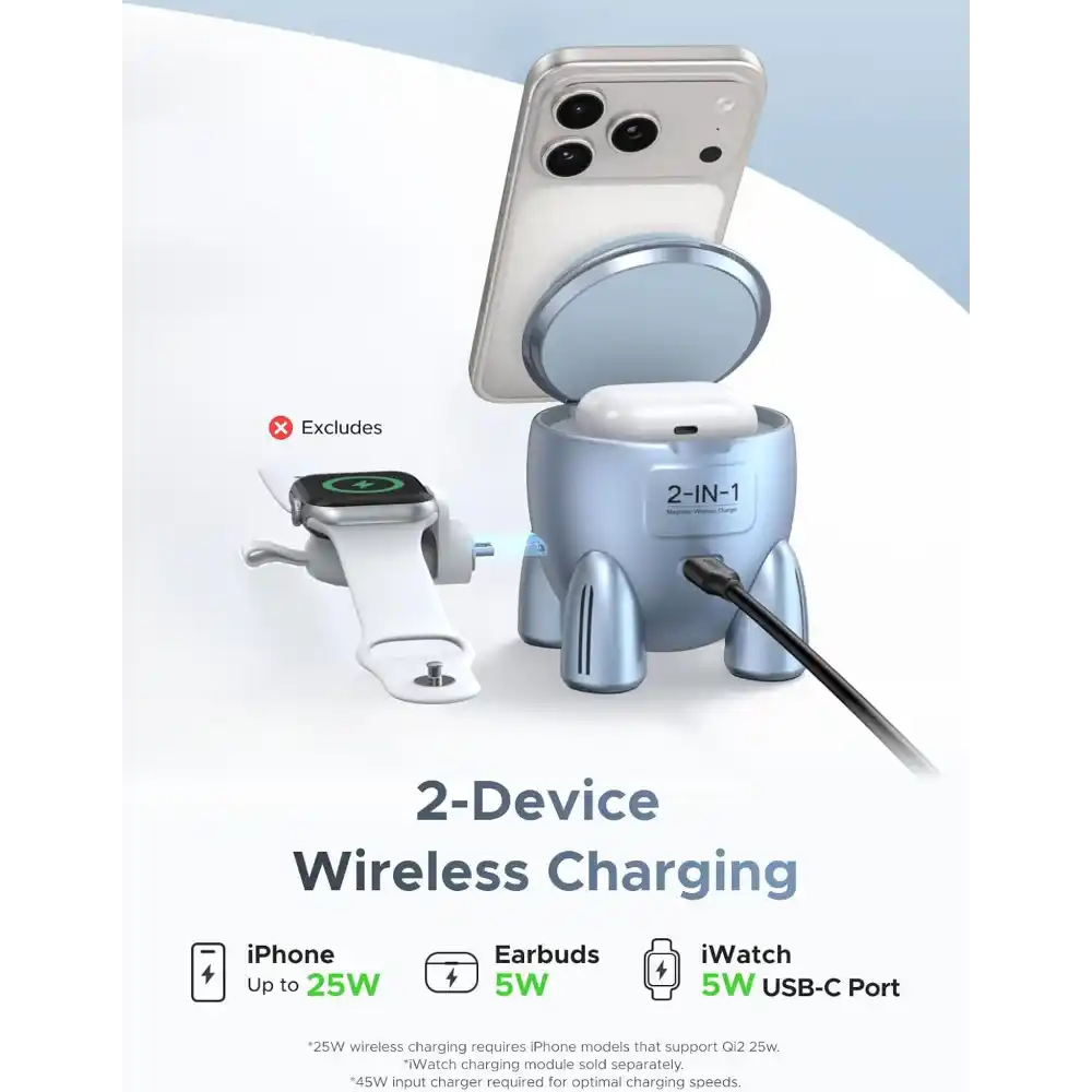 UGREEN 65300 Qi2 25W 2-IN-1 ROCKET MAGNETIC WIRELESS CHARGER 25W-4 - One Chip Computers UGREEN 65300 2-in-1 Rocket Qi2 25W Wireless Charger