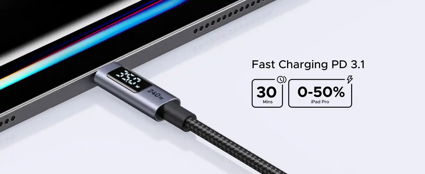 UGREEN 65867 USB-C to USB-C 240W Cable fast charging and digital screen