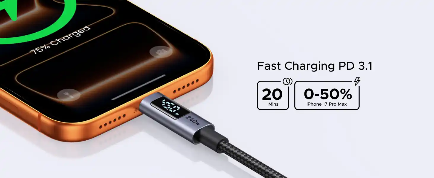 UGREEN 65867 USB-C to USB-C 240W Cable fast charging and digital screen