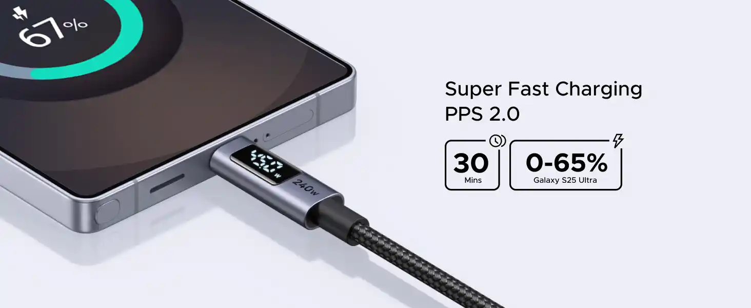 UGREEN 65867 USB-C to USB-C 240W Cable fast charging and digital screen