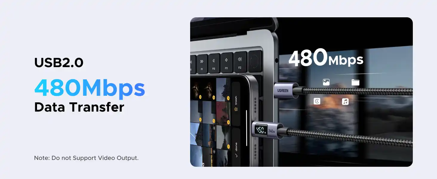 UGREEN 65867 USB-C to USB-C 240W Cable fast charging and digital screen