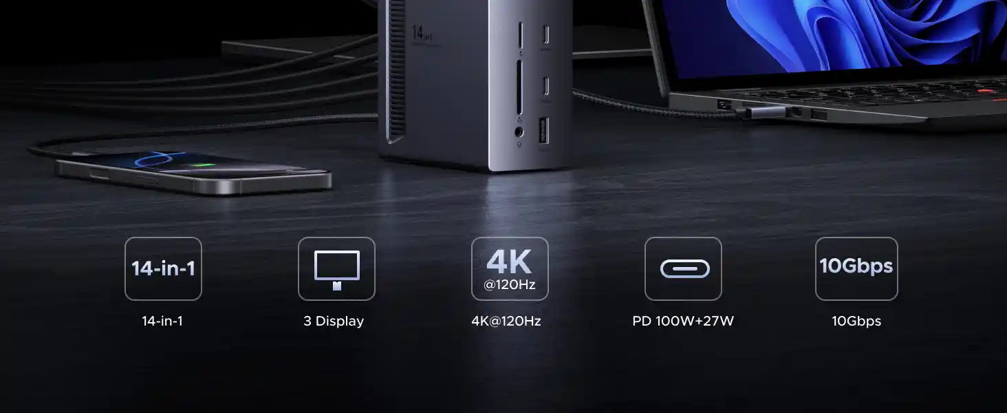 UGREEN 85489 14-in-1 USB-C Docking Station Triple 4K Display