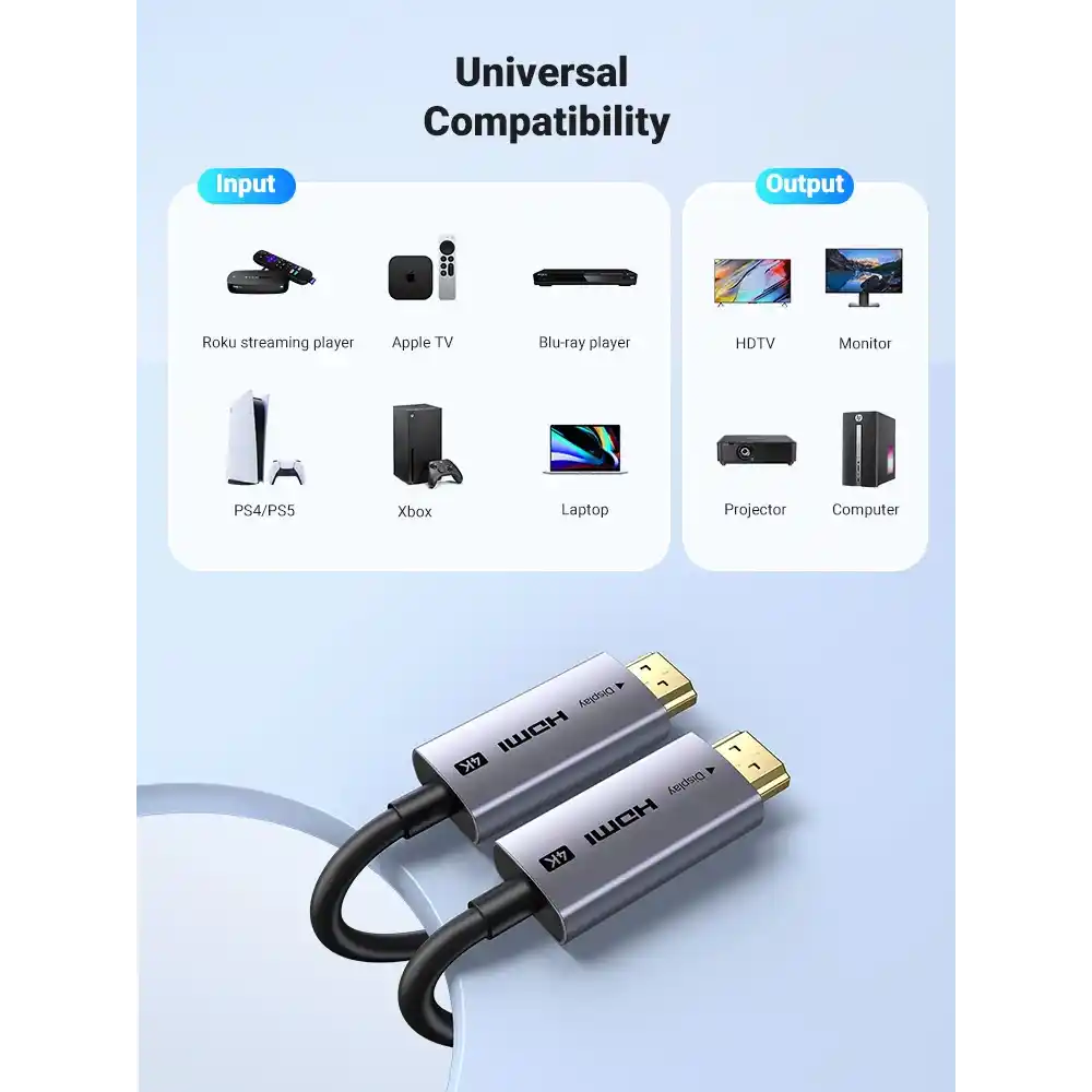 UGREEN 45503 HDMI 4K FIBER OPTIC CABLE ALUMINUM SHELL 10M - One Chip Computers UGREEN 45503 HDMI 4K FIBER OPTIC CABLE ALUMINUM SHELL 10M