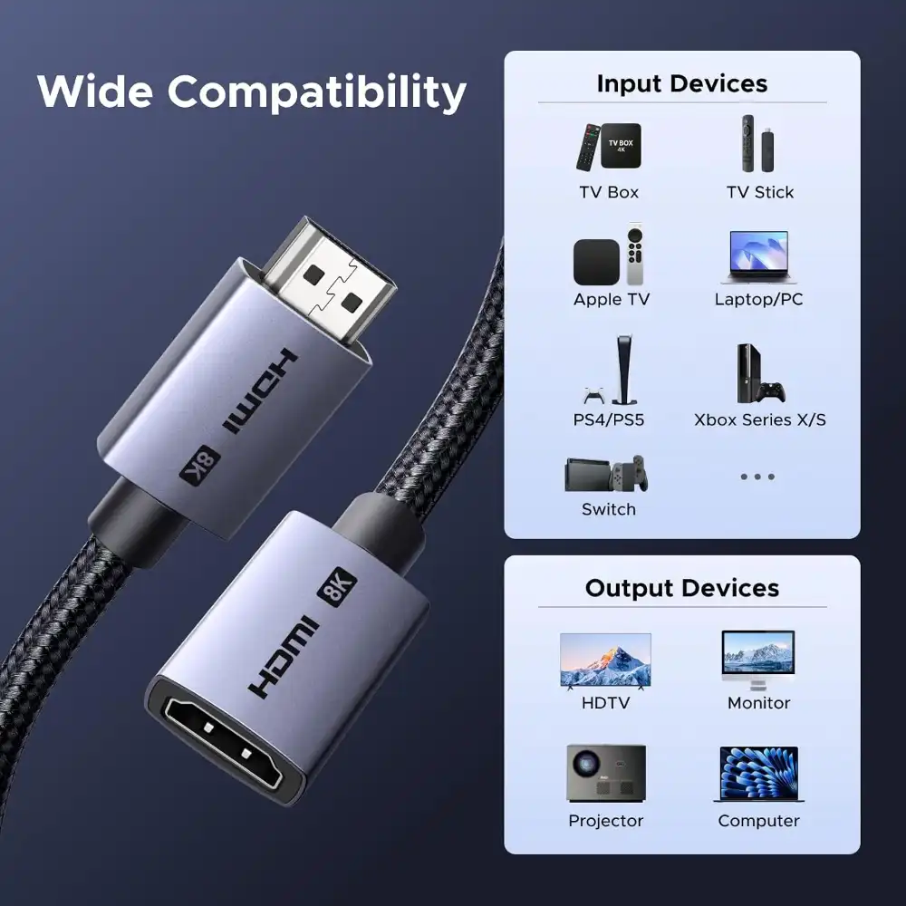 UGREEN 95927 HDMI 2.1 Extension Cable male to female 2M in Pakistan - One Chip Computers UGREEN 95927 HDMI 2.1 Extension Cable male to female 2M in Pakistan