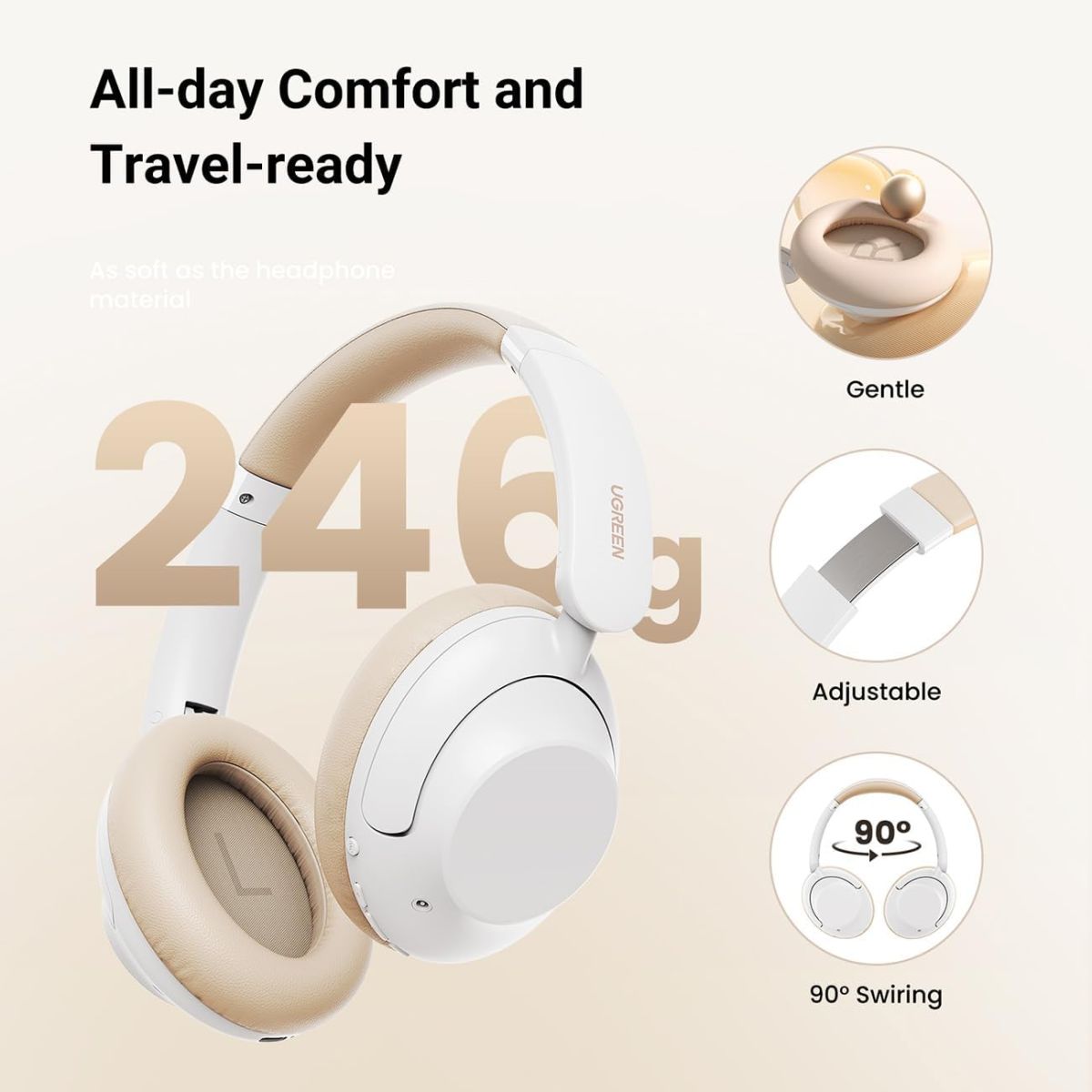 UGREEN 15809 Hi-Tune Max5 Hybrid ANC Bluetooth Headphones White - image 8
