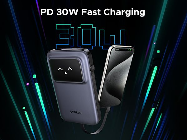 UGREEN 35604B Uno 10000mAh 30W Power Bank with Built-in Cable - detail 14
