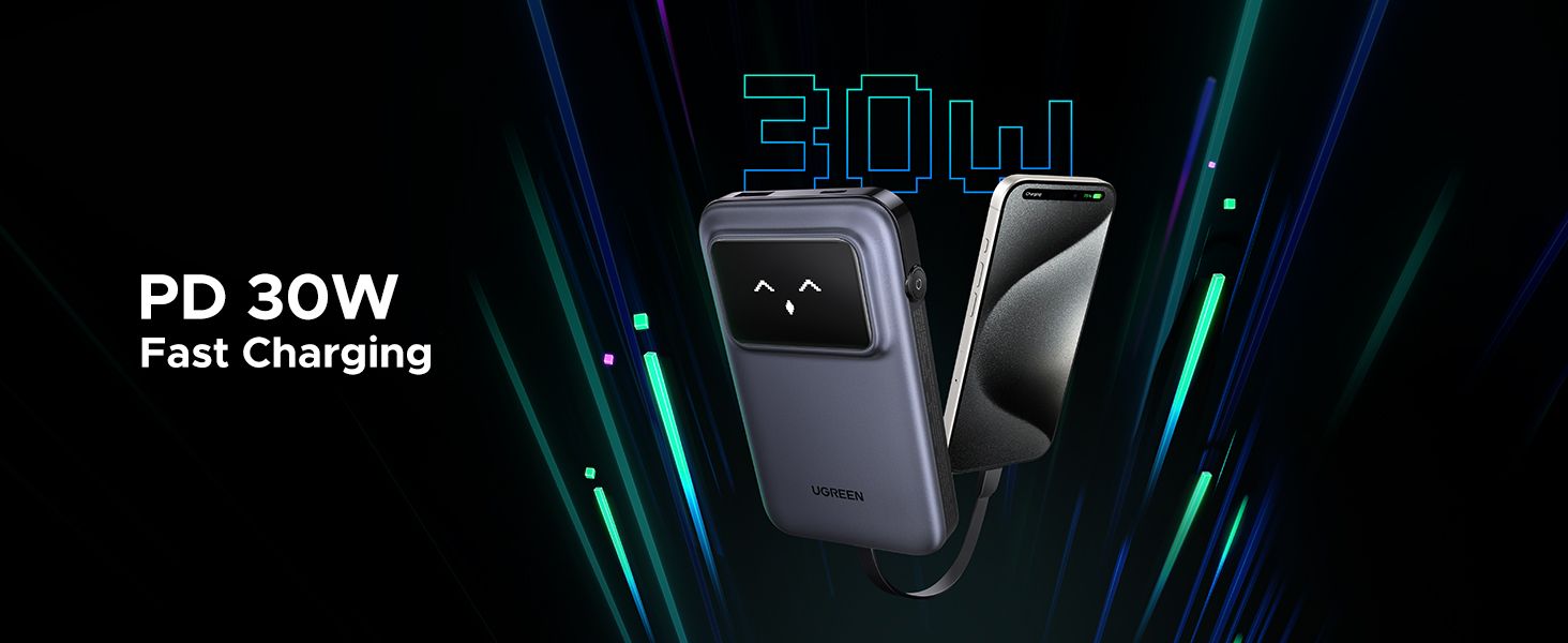 UGREEN 35604B Uno 10000mAh 30W Power Bank with Built-in Cable - detail 3