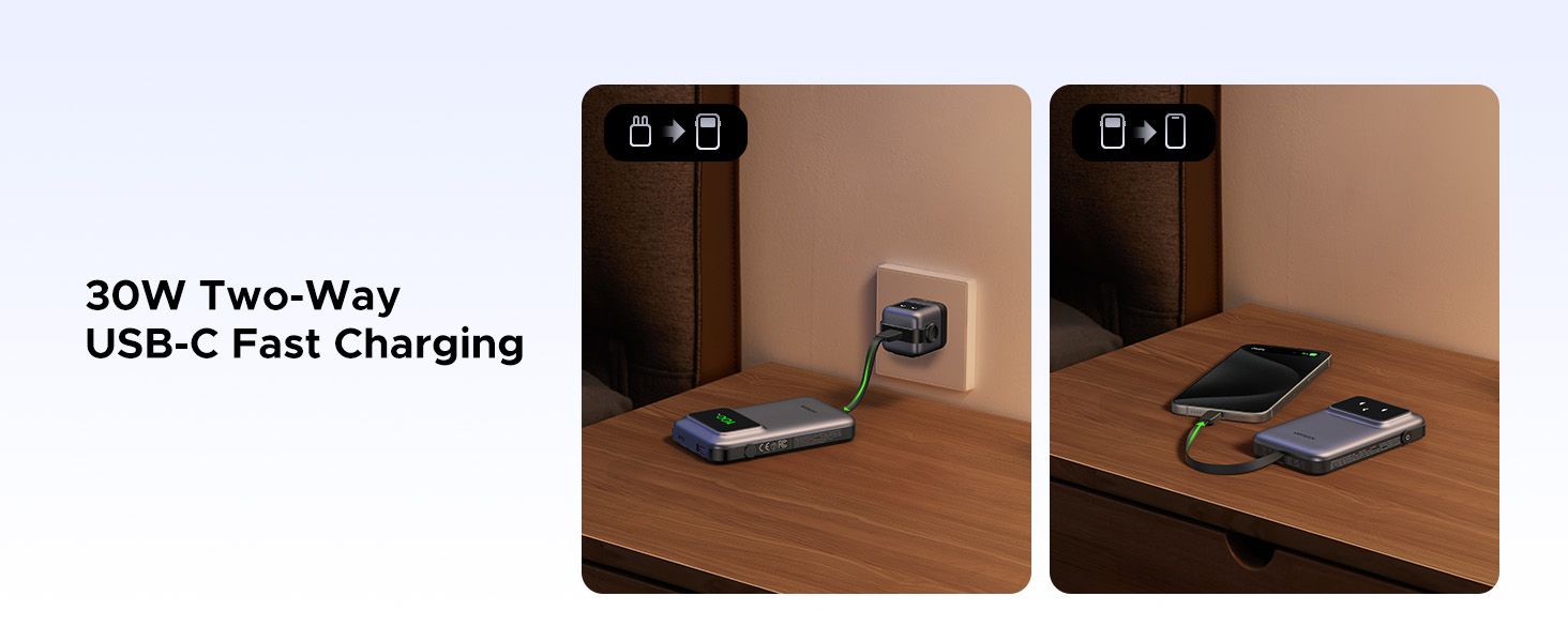 UGREEN 35604B Uno 10000mAh 30W Power Bank with Built-in Cable - detail 4
