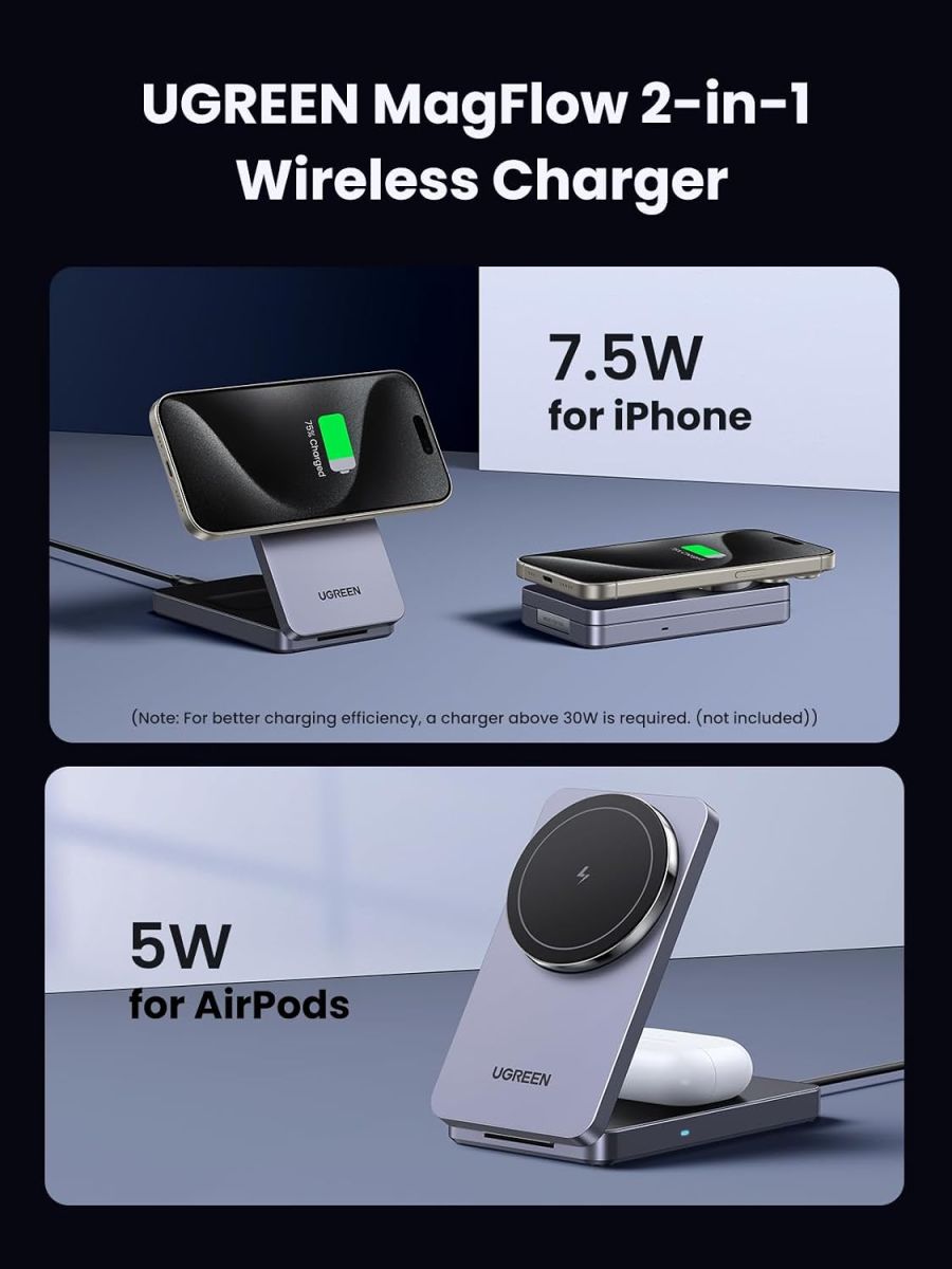 UGREEN 45056 2-in-1 Magnetic Wireless Charger for iPhone and AirPods - image 2