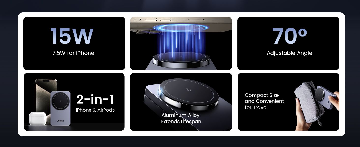UGREEN 45056 2-in-1 Magnetic Wireless Charger for iPhone and AirPods - detail 2