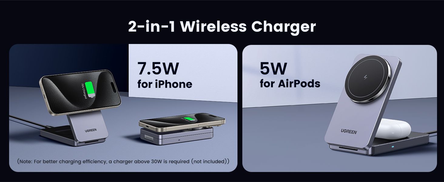 UGREEN 45056 2-in-1 Magnetic Wireless Charger for iPhone and AirPods - detail 3