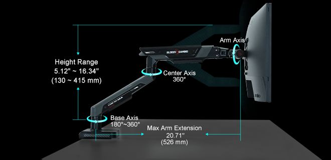 Bloody DM-8 Gaming Desktop Monitor Mount USB - Verified Gas Spring Longevity