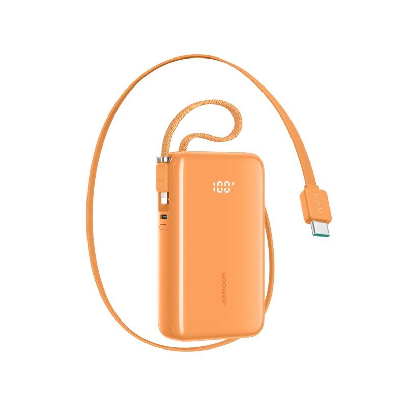 Joyroom JR-PR2L 35W 10000mAh Mini Power Bank with Built-in Retractable Type-C Cable + Type-C/Lightning Cable Orange