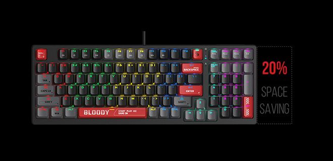 Bloody S98-BLOODY-BLACK BLMS Mechanical Gaming Keyboard 80% (98 Keys) Compact Style BLMS Red Switch - view 4