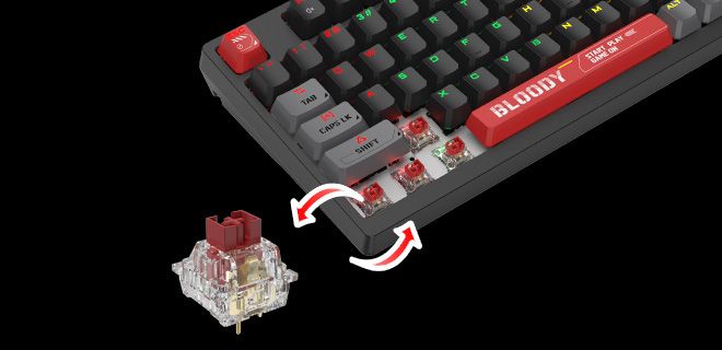 Bloody S98-BLOODY-RED BLMS Mechanical Gaming Keyboard 80% (98 Keys) Compact Style BLMS Red Switch - 3-Direction Cable Management
