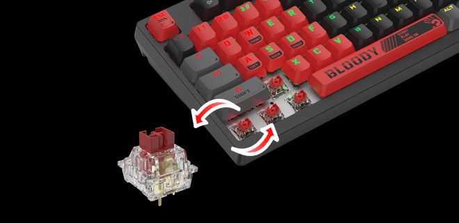 Bloody S98-SPORTS-LIME BLMS Mechanical Gaming Keyboard 80% (98 Keys) Compact Style BLMS Red Switch - Two Adjustable Feet