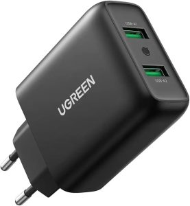 UGREEN 10216 Dual USB-A QC 3.0 36W Fast Charger Black