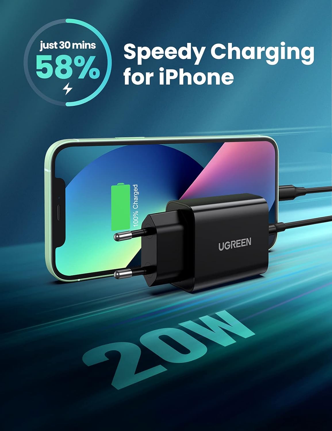 UGREEN 10191 CD137 USB-C 20W PD Charger Black - image 2
