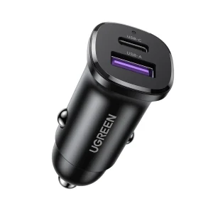 UGREEN 25845 30W Dual-Port USB-C + USB-A Fast Car Charger Black