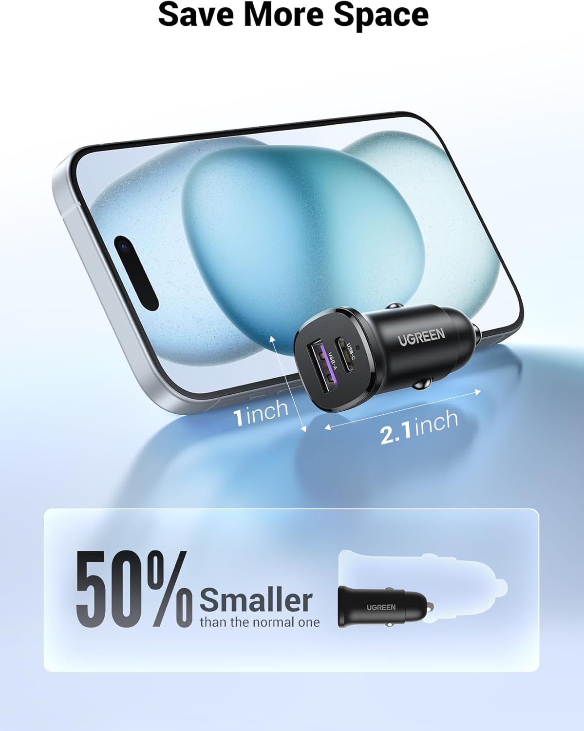 UGREEN 25845 EC305 30W USB-C+A Fast Car Charger - image 6