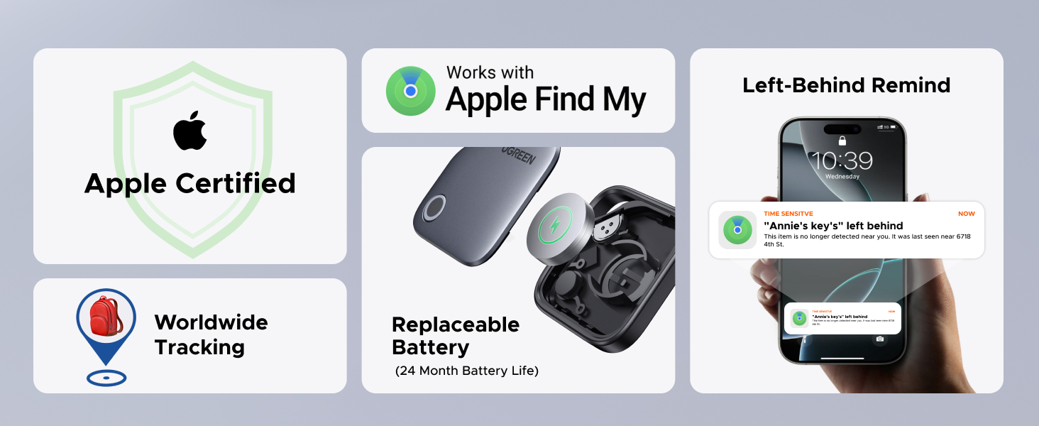 UGREEN 45297 FineTrack Smart Finder Tag Apple Find My - Uses the Find My App