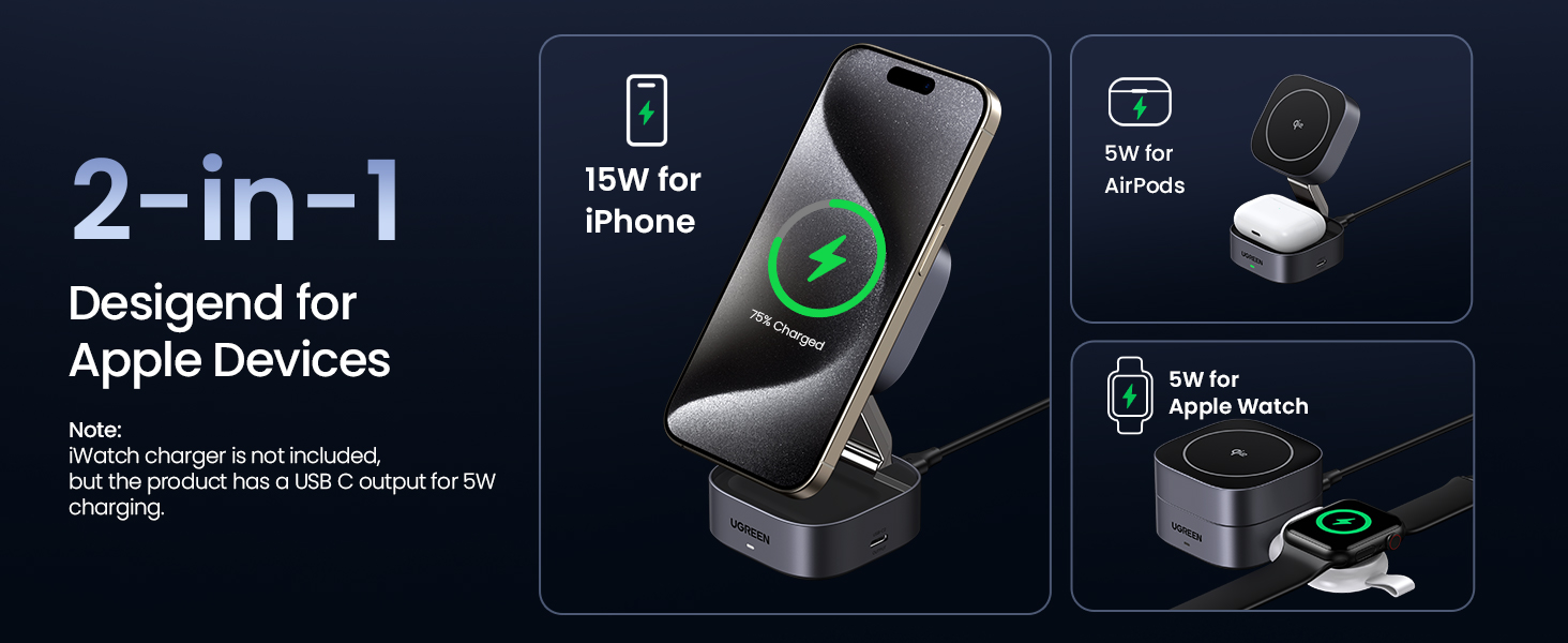 UGREEN 35316 MagFlow Qi2 Magnetic Foldable Wireless Charger - view 5