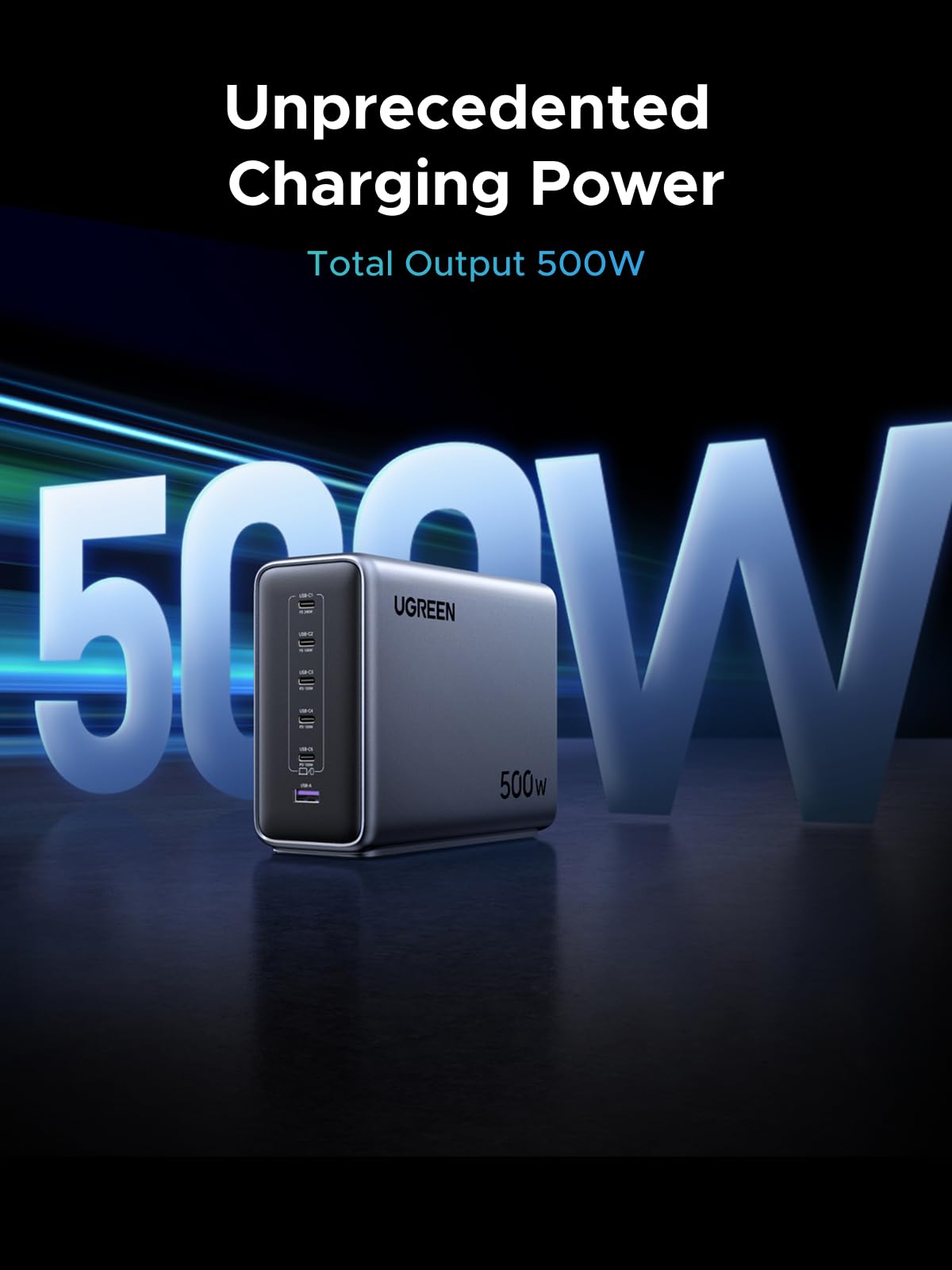 UGREEN 55549B Nexode 500W 6-Port GaN Desktop Charger - image 2
