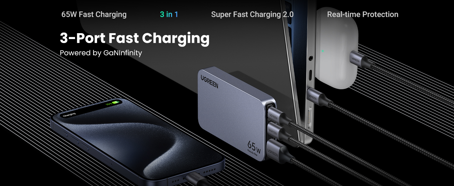 UGREEN 25356 Nexode Pro 65W 3-Port GaN Ultra-Slim Charger - view 4