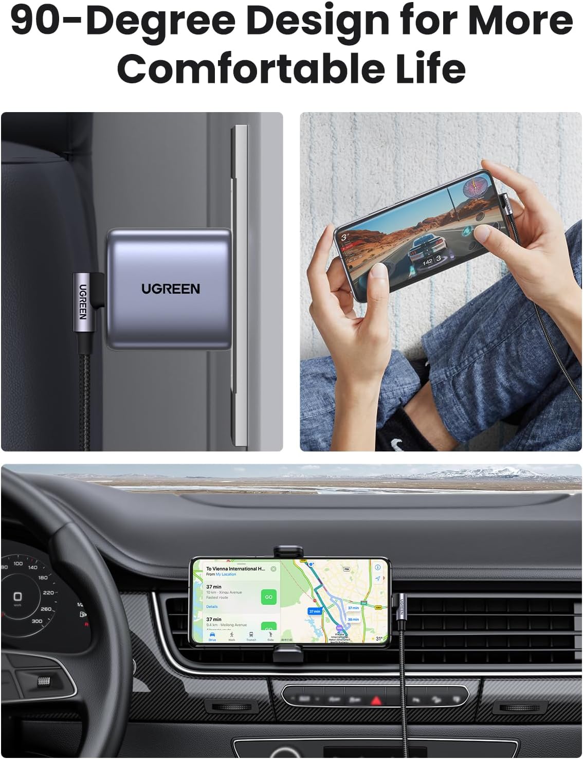 UGREEN 80714 US255 USB-C to Angled USB-C 3M Cable - image 2