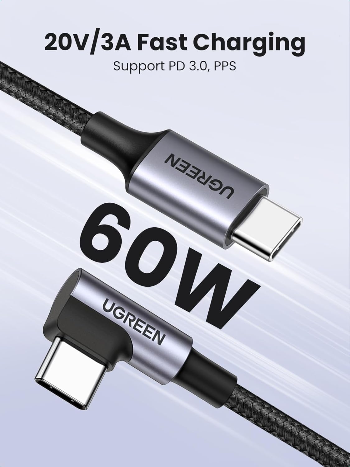 UGREEN 80714 US255 USB-C to Angled USB-C 3M Cable - image 3