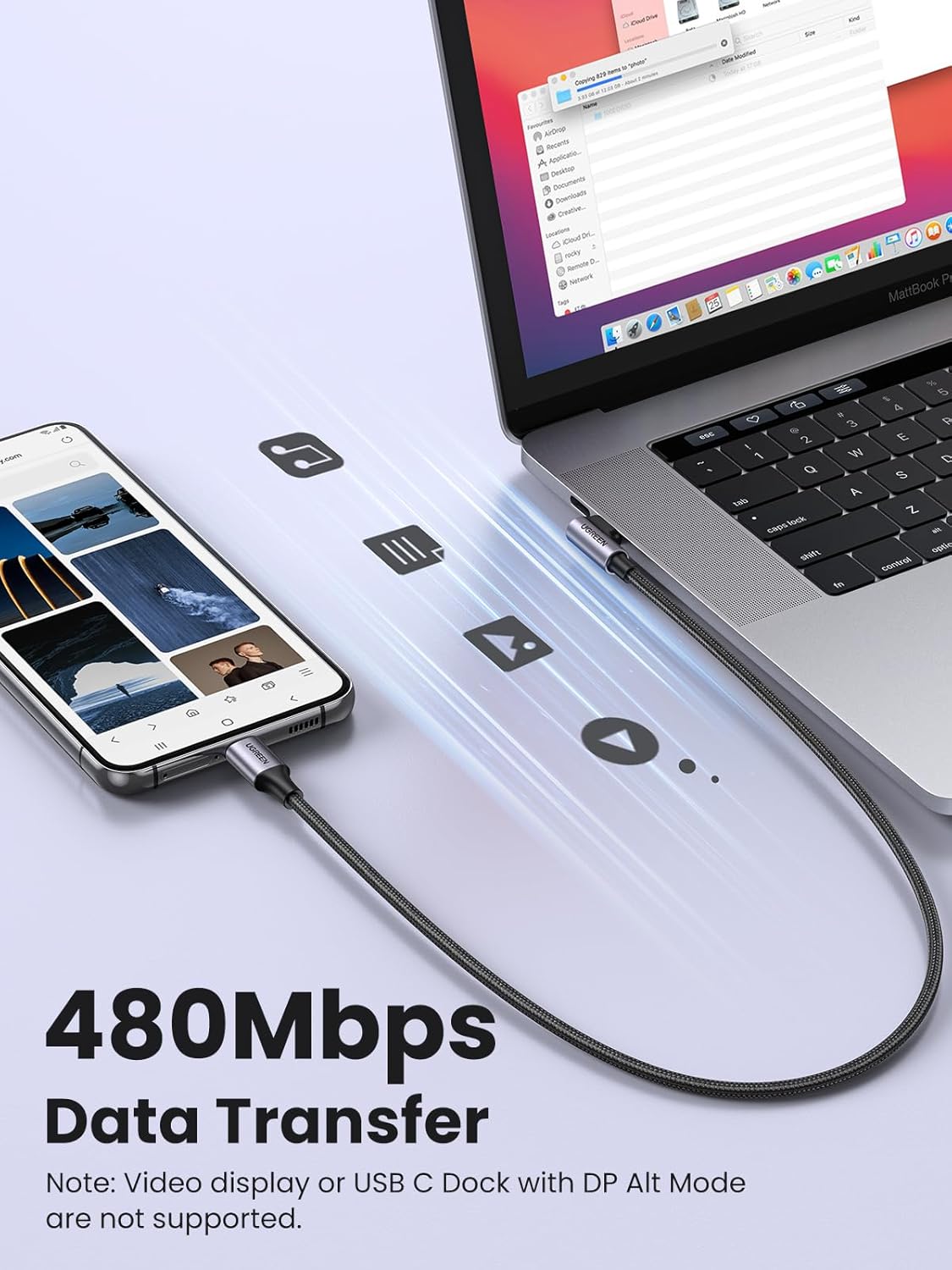 UGREEN 80714 US255 USB-C to Angled USB-C 3M Cable - image 6