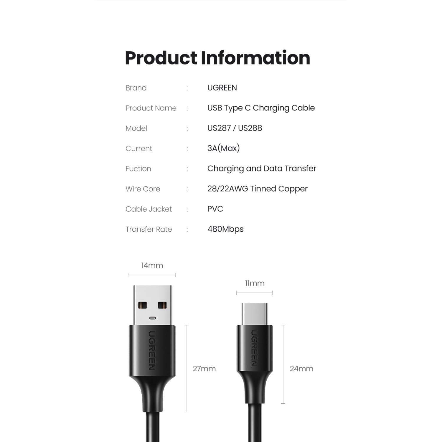 UGREEN 60116 US287 USB-C to USB 2.0 Cable - image 7
