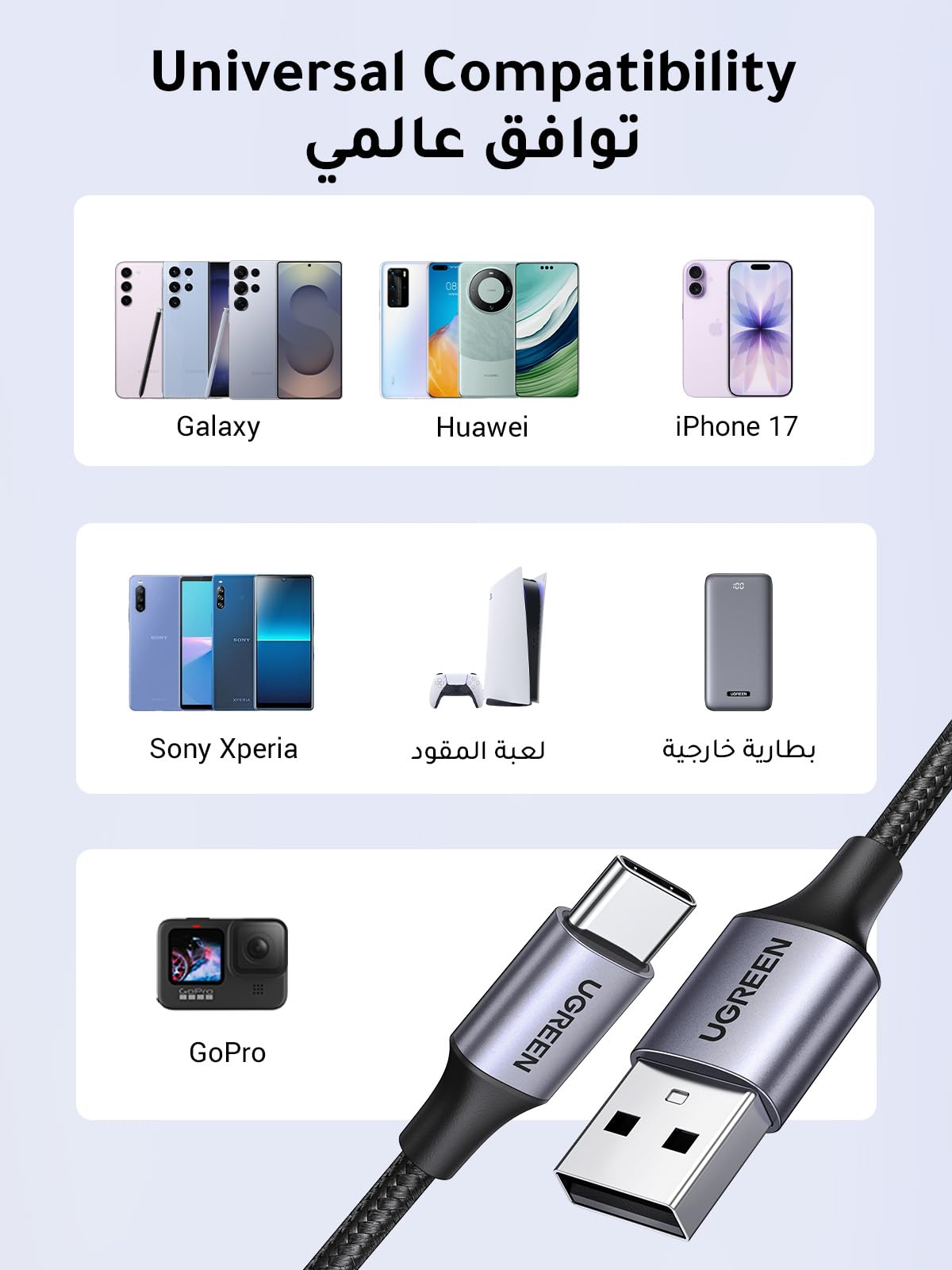 UGREEN 60126 US288 USB-A 2.0 to USB-C Cable 1M - image 3