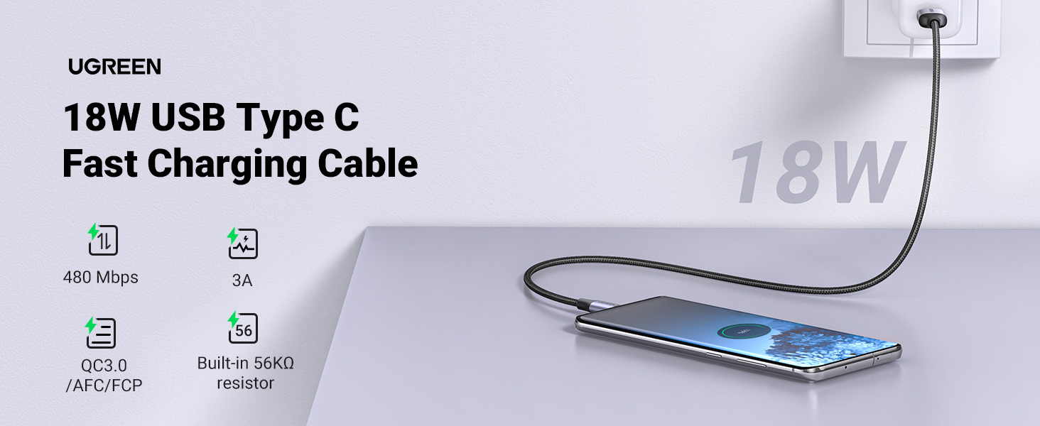 UGREEN 60126 USB-A to USB-C Cable 1M - 3A Charging and Data Sync