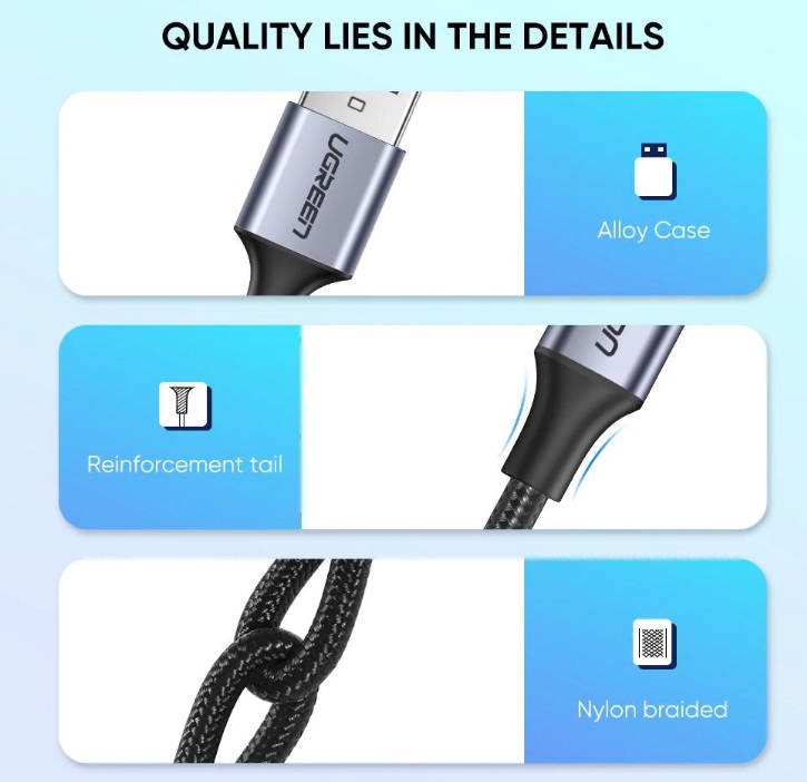 UGREEN 60408 USB-A to USB-C Aluminium Braided 3M Cable - image 3