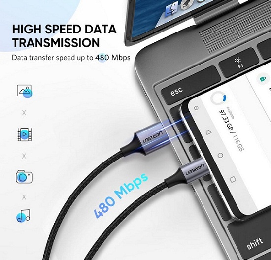 UGREEN 60408 USB-A to USB-C Aluminium Braided 3M Cable - image 4