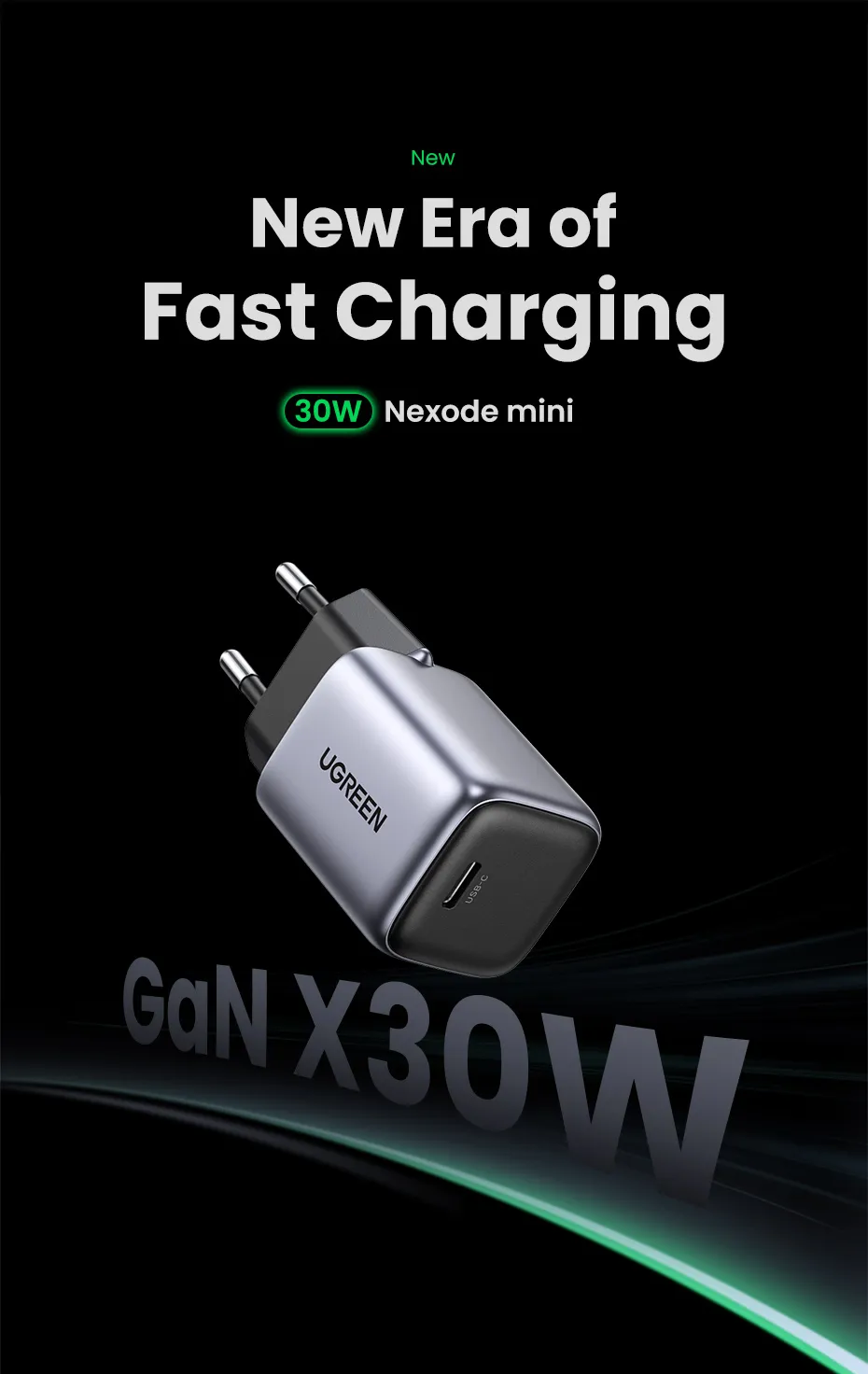 UGREEN 90666 30W USB-C GaN Fast Charger EU Plug - 30W GaN II Chip