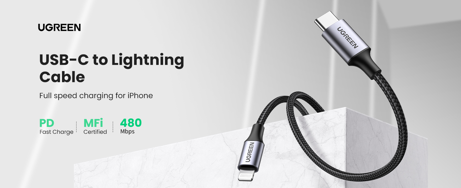 UGREEN 60759 USB-C to Lightning PD Cable 1M Black - Apple MFi Certified