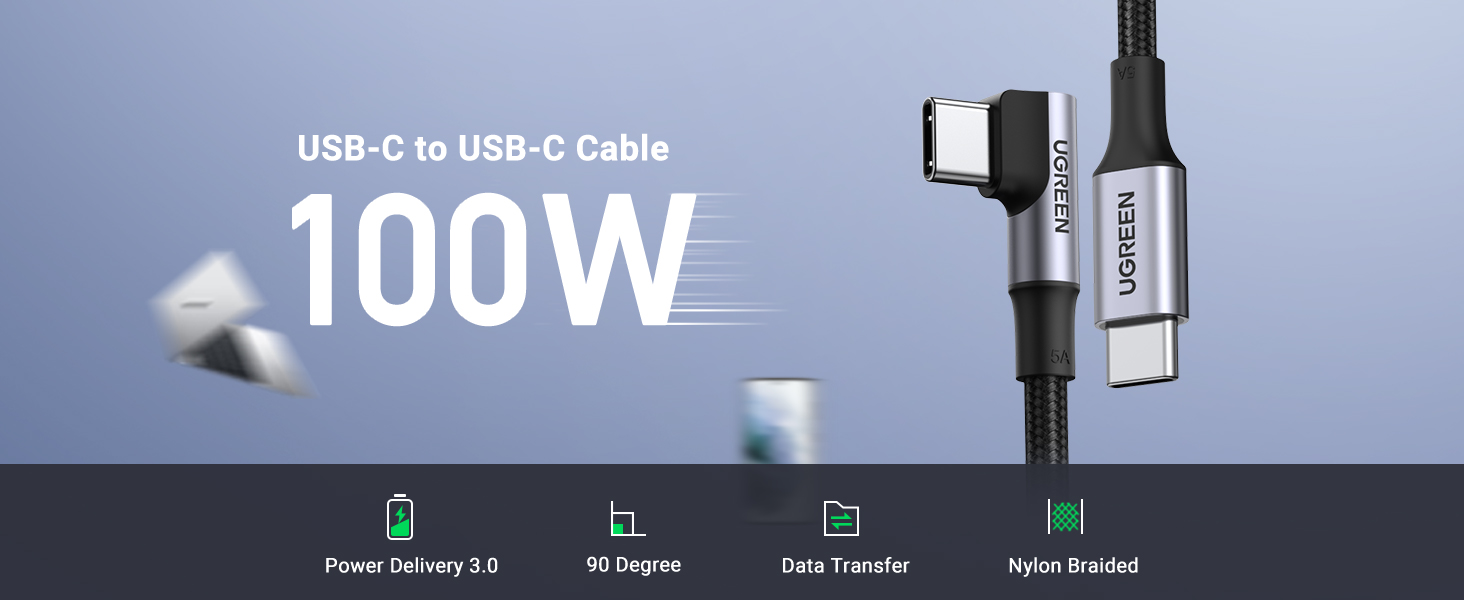 UGREEN 70645 USB-C to USB-C PD 90 Degree Cable 2M - Right Angle Design