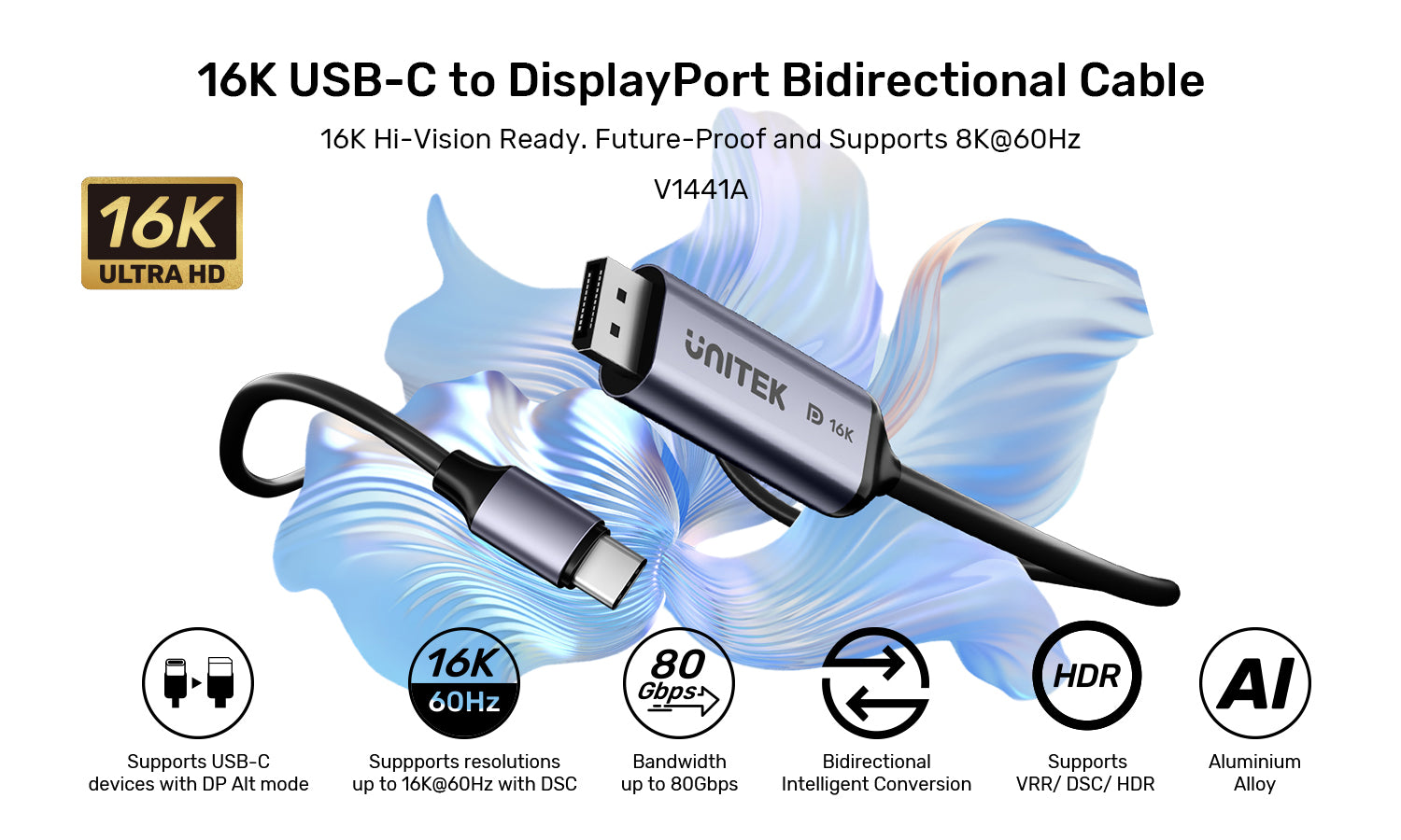 UNITEK V1441AGY01 16K USB-C to DisplayPort Cable - view 1