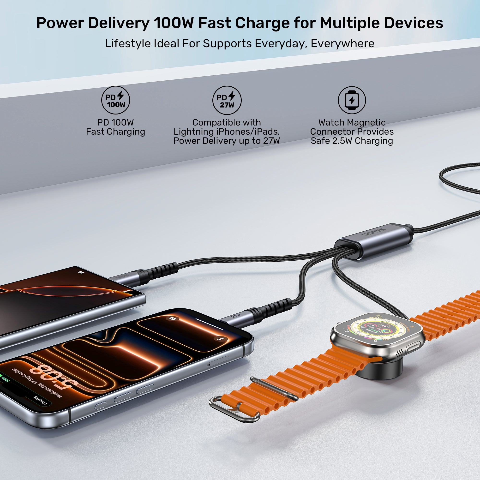 UNITEK C14180AGY01-1.2M 3-in-1 PD 100W Fast Charging Cable - image 4