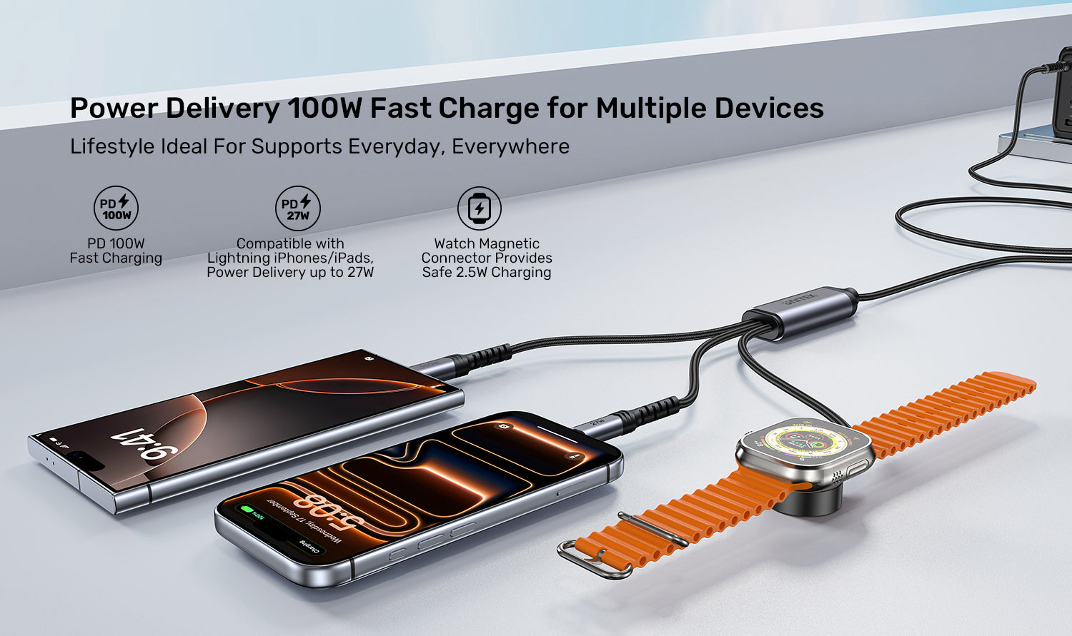 UNITEK C14180AGY01-1.2M 3-in-1 100W Charging Cable 1.2M - view 1
